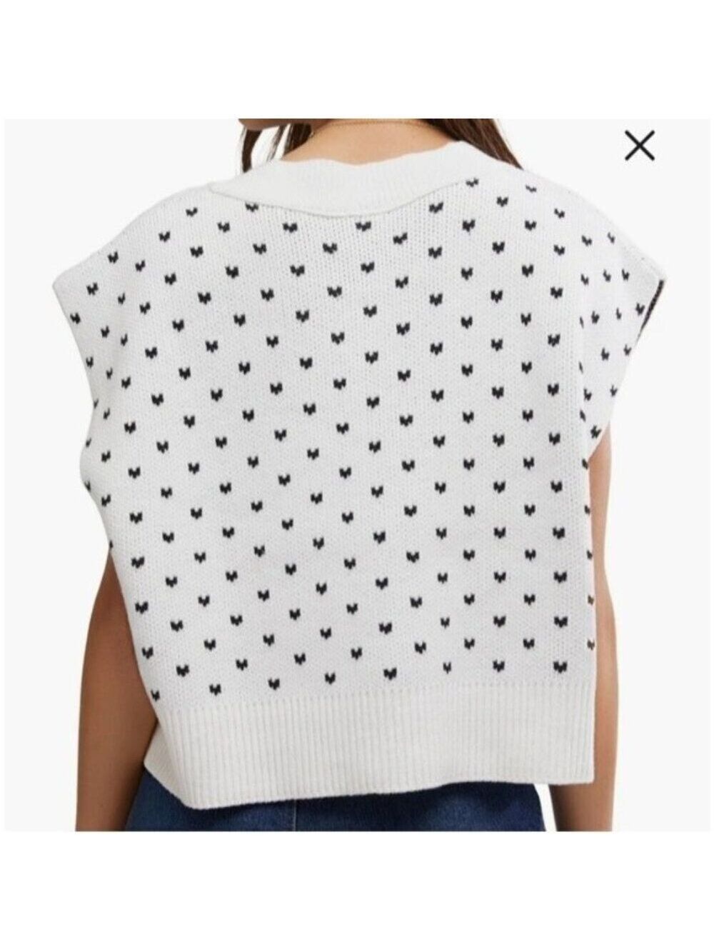 *Free People Easy Street White Black Heart Knit Sweater Vest NWOT Size M - Picture 2 of 9